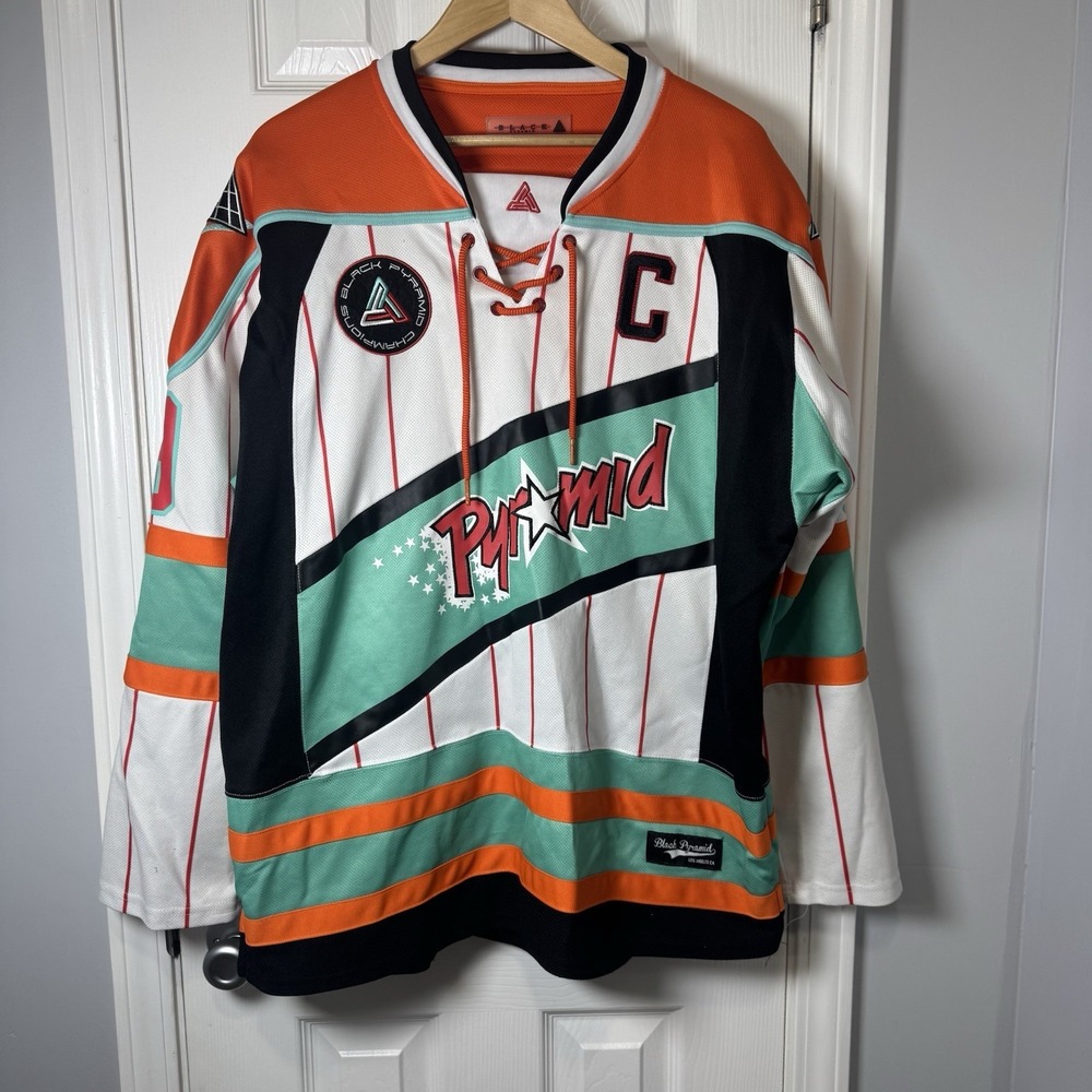 Black Pyramid Hockey Jersey Men's 2x XXL Orange White Blue Lace Up